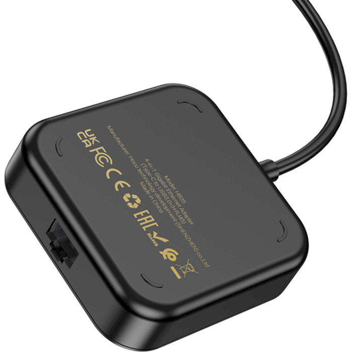 Порт-реплікатор HOCO HB35 Easy Link 4-in-1 Type-C to 3xUSB3.0 + RJ45 Gigabit Ethernet Black