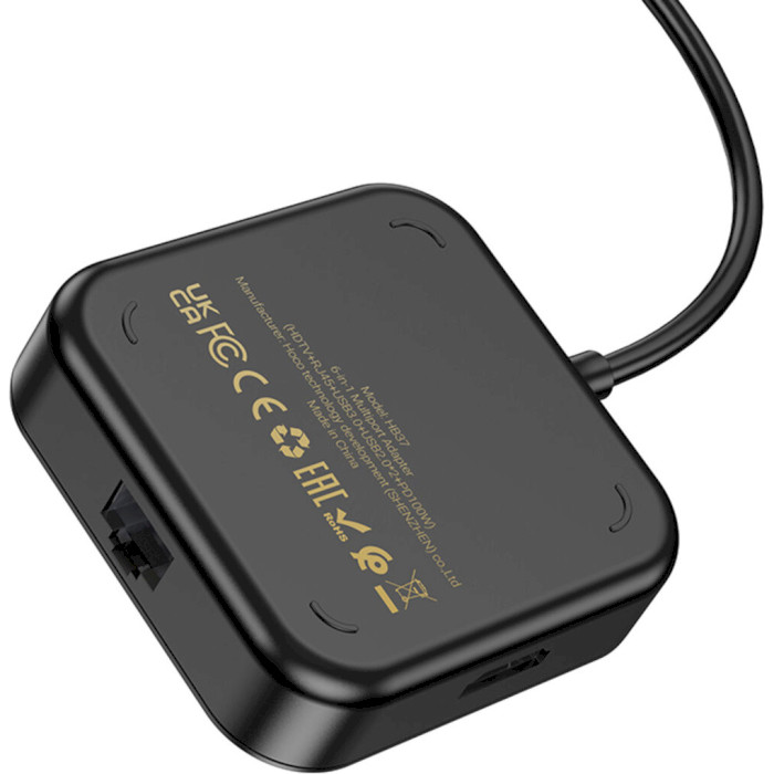 Порт-реплікатор HOCO HB37 Easy Link 6-in-1 Type-C to HDMI+RJ45+USB3.0+2xUSB2.0+PD100W Black