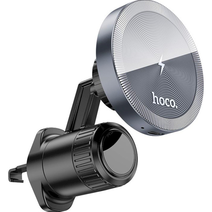 Автотримач для смартфона з бездротовою зарядкою HOCO HW6 Vision Metal Magnetic Wireless Fast Charging Air Outlet Car Holder Black Metal Gray