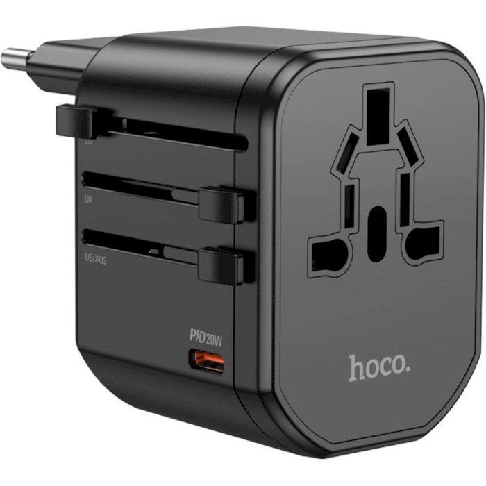 Зарядний пристрій HOCO AC15 Walker 1xUSB-C, 2XUSB-A, 1xAC, PD20W, QC3.0 Black (6942007607773)