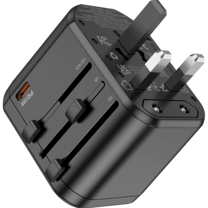 Зарядний пристрій HOCO AC15 Walker 1xUSB-C, 2XUSB-A, 1xAC, PD20W, QC3.0 Black (6942007607773)