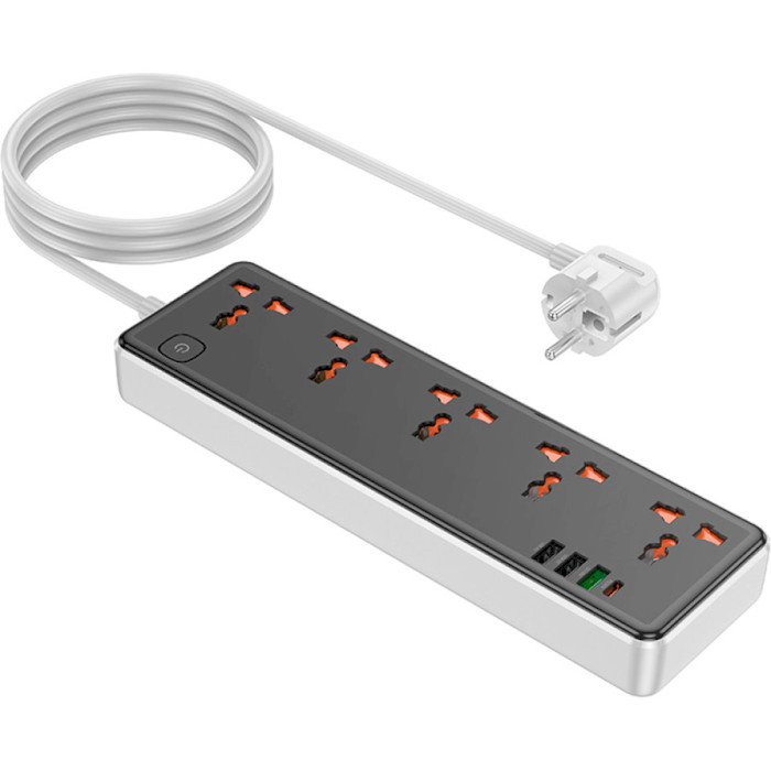 Мережевий фільтр HOCO AC14A Rico Black, 5 розеток, 1xUSB-C, 3xUSB, 1.5м