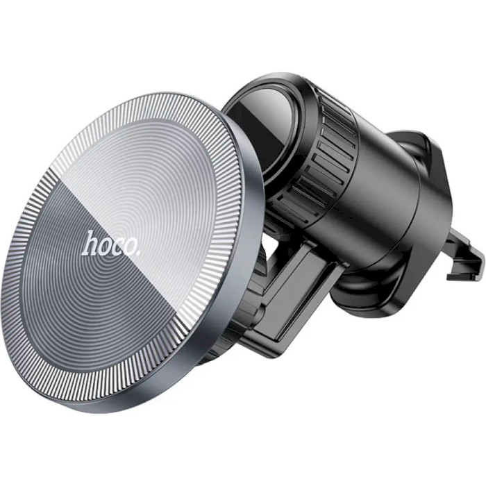 Автотримач для смартфона HOCO H23 Alma Metal Ring Magnetic Air Outlet Car Holder Black Metal Gray