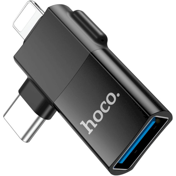 Адаптер OTG HOCO UA17 2-in-1 Lightning Male/Type-C Male to USB-A Female Adapter Black