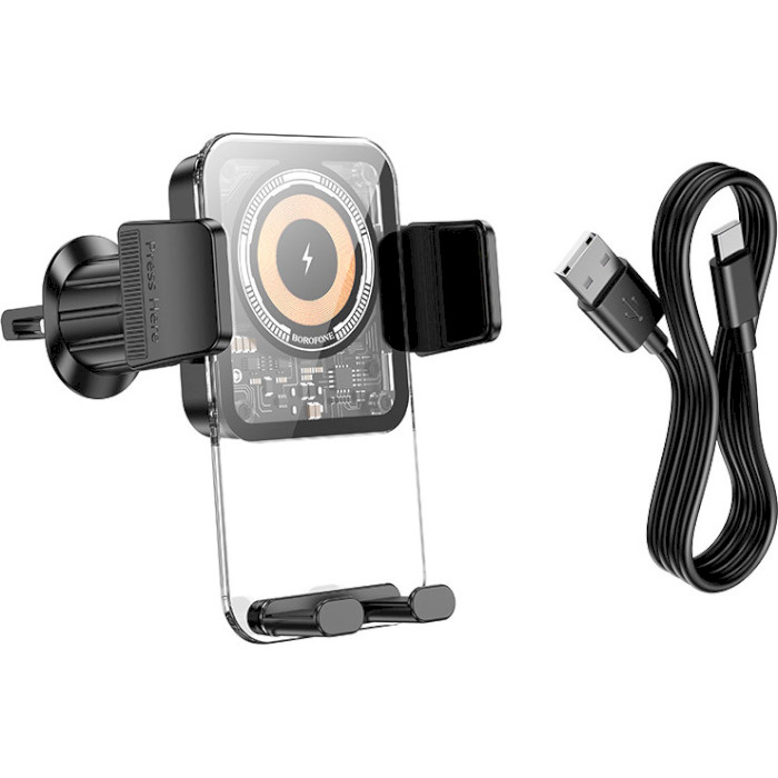 Автотримач для смартфона з бездротовою зарядкою BOROFONE BH209 Riley Wireless Fast Charging Air Outlet Car Holder Black