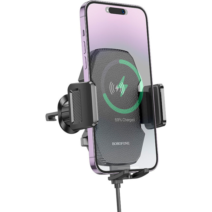 Автотримач для смартфона з бездротовою зарядкою BOROFONE BH213 Adelante Wireless Fast Charging Air Outlet Car Holder Black