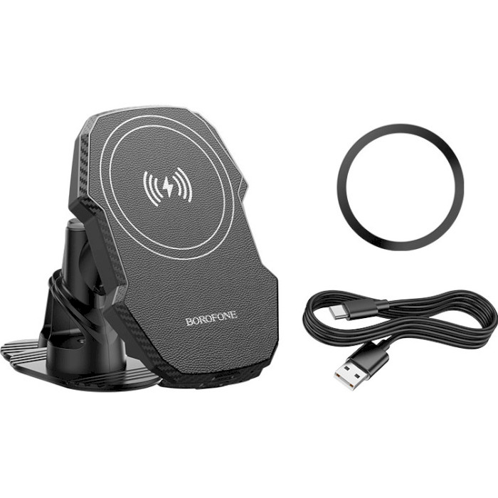 Автотримач з бездротовою зарядкою BOROFONE BH216 Adelante Magnetic Wireless Fast Charging Center Console Car Holder Black
