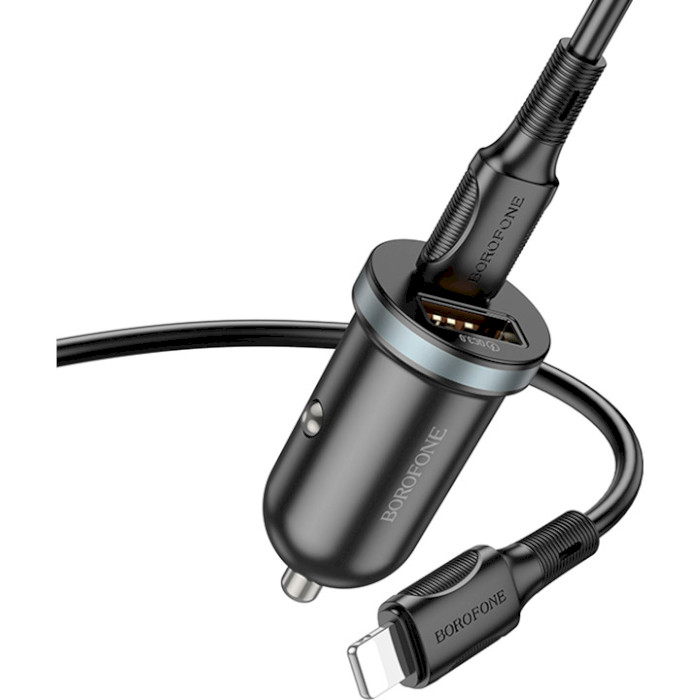 Автомобільний зарядний пристрій BOROFONE BZ22 Scenery 1xUSB-A, 1xUSB-C, PD30W, QC3.0 Black w/Type-C to Lightning cable