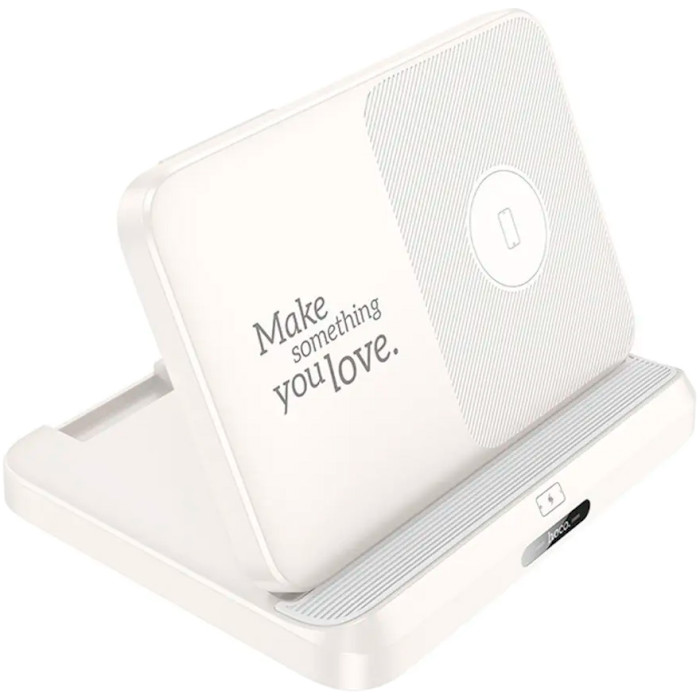 Бездротовий зарядний пристрій HOCO CQ7 3-in-1 15W Wireless Charging Foldable Desktop Stand Milky White