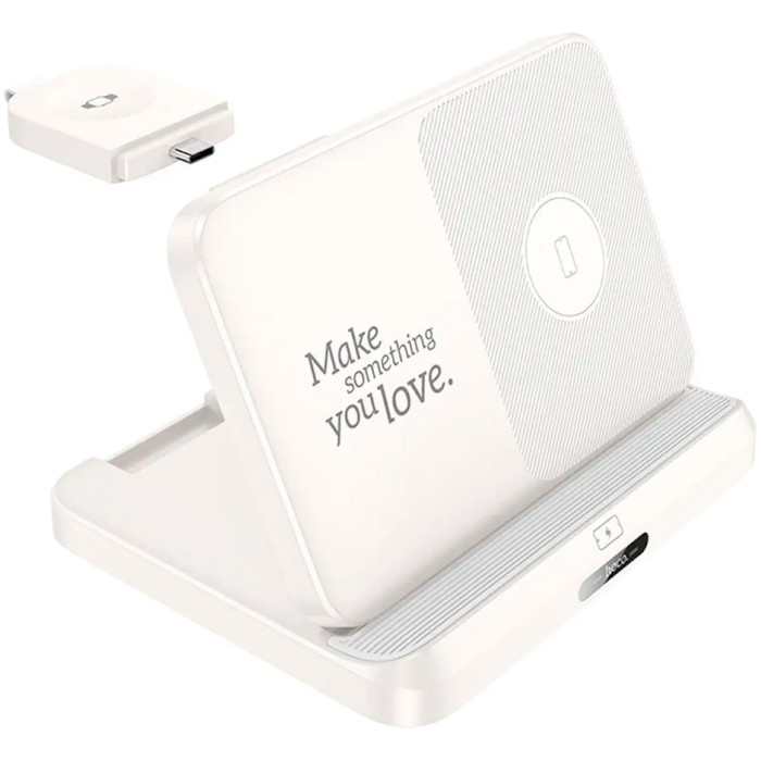 Бездротовий зарядний пристрій HOCO CQ7 3-in-1 15W Wireless Charging Foldable Desktop Stand Milky White