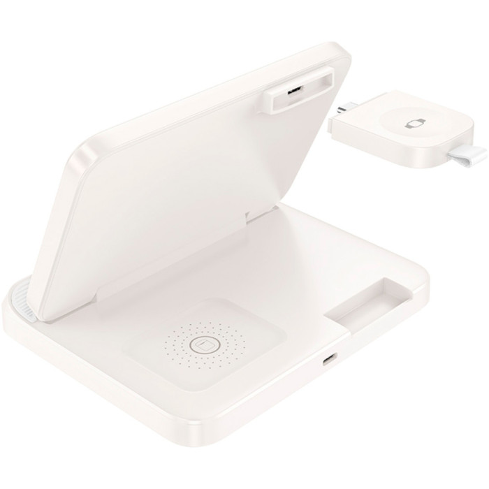 Беспроводное зарядное устройство HOCO CQ7 3-in-1 15W Wireless Charging Foldable Desktop Stand Milky White