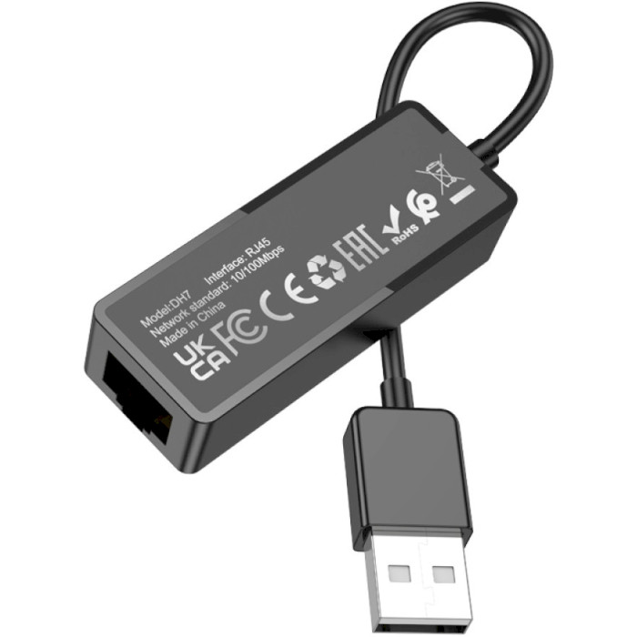 Мережевий адаптер BOROFONE DH7 Ricco USB-A to Fast Ethernet Adapter Black