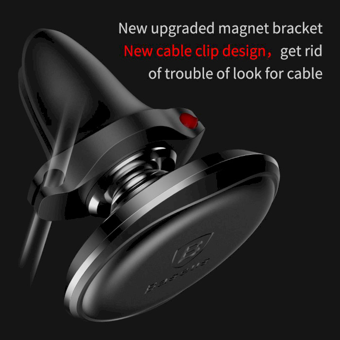Автодержатель для смартфона BASEUS Magnetic Air Vent Car Mount Holder with Cable Clip Black (C40141201113-00)
