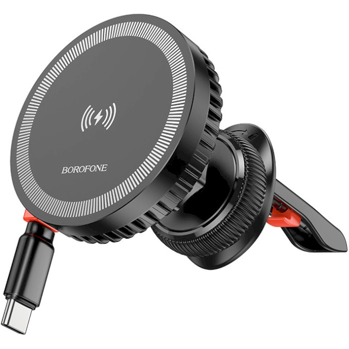 Автотримач для смартфона з бездротовою зарядкою BOROFONE BH207 Mona Retractable Magnetic Wireless Fast Charging Air Outlet Car Holder Black