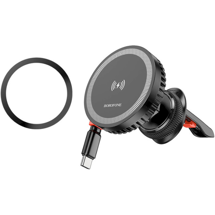 Автотримач для смартфона з бездротовою зарядкою BOROFONE BH207 Mona Retractable Magnetic Wireless Fast Charging Air Outlet Car Holder Black