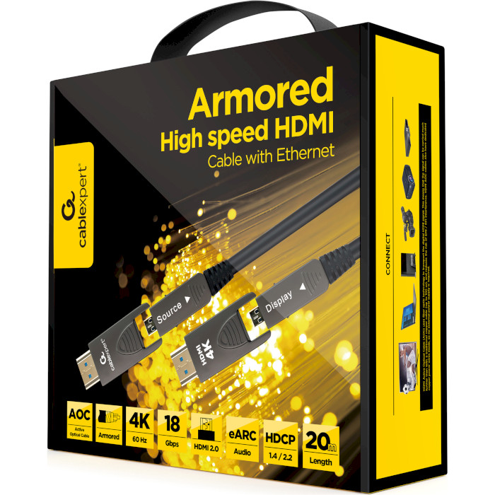 Кабель оптичний (AOC) CABLEXPERT Armored Series 4K w/Ethernet HDMI v2.0 20м Black (CCAP-HDMIDD-AOC-20M)