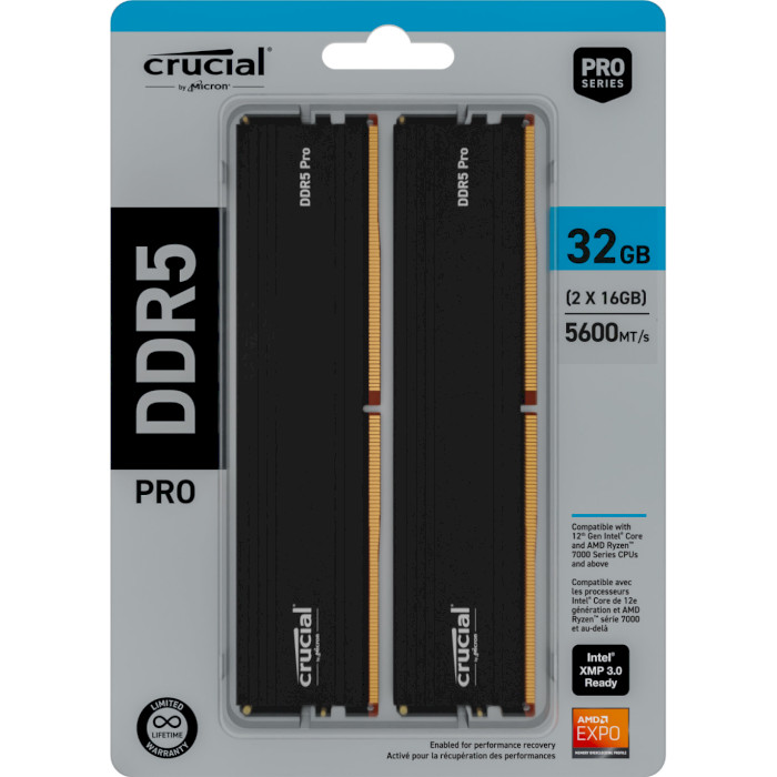 Модуль памяти CRUCIAL DDR5 Pro DDR5 6000MHz 32GB Kit 2x16GB (CP2K16G60C48U5)