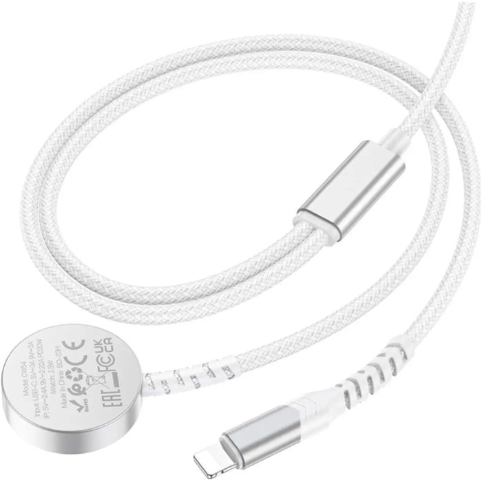 Беспроводное зарядное устройство HOCO CW54 2-in-1 USB-C to Lightning/Wireless Charging Cable White