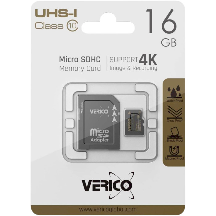 Карта памяти VERICO microSDHC 16GB UHS-I Class 10 + SD-adapter (1MCOV-MAH9G3-NN)