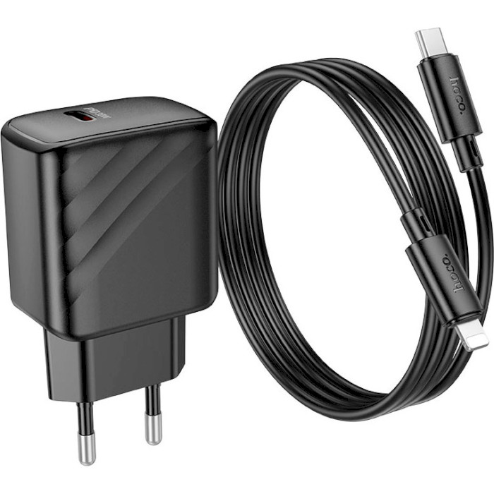 Зарядное устройство HOCO CS22A Value 1xUSB-C, PD30W Black w/Type-C to Lightning cable (6942007609920)