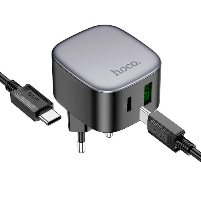 Зарядное устройство HOCO CS32A Rise 1xUSBC, 1xUSB-A. PD20W, QC3.0 Black w/Type-C to Type-C cable (6942007617475)