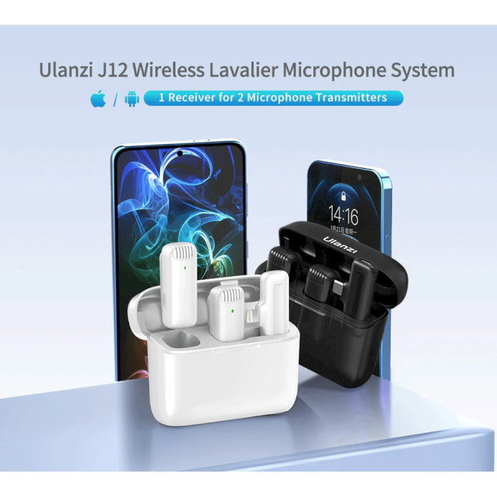 Мікрофон-петличка бездротовий ULANZI J12 Wireless Lavalier Microphone System Lightning White (UV-3097)