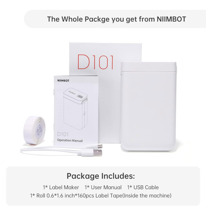 Портативный принтер этикеток NIIMBOT D101 White BT (A1A88628623)