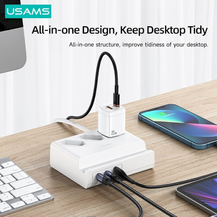 Зарядное устроство USAMS US-CC160 P1 65W Super Si Fast Charging USB Extension Socket White (CC160TC01)