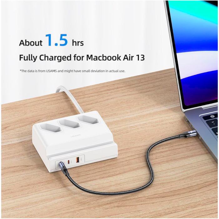 Зарядное устроство USAMS US-CC160 P1 65W Super Si Fast Charging USB Extension Socket White (CC160TC01)