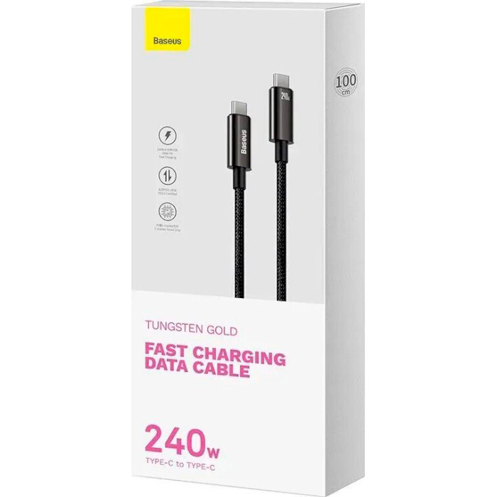 Кабель BASEUS Tungsten Gold Fast Charging Data Cable Type-C to Type-C 240W 1м Black (CAWJ040001)