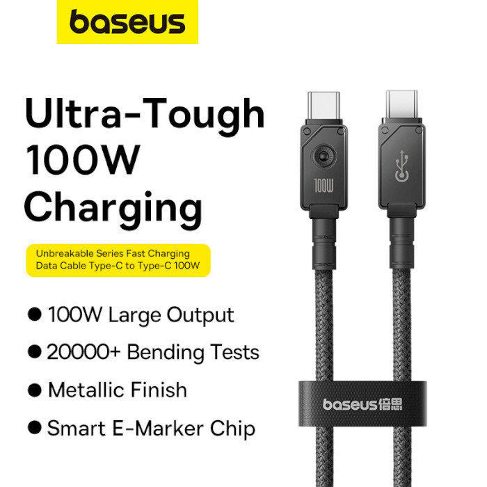 Кабель BASEUS Unbreakable Series Fast Charging Data Cable Type-C to Type-C 100W 1м Cluster Black (P10355800111-00)