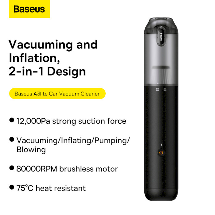 Пылесос автомобильный BASEUS A3 Lite Car Vacuum Cleaner Black (VCAQ050001)