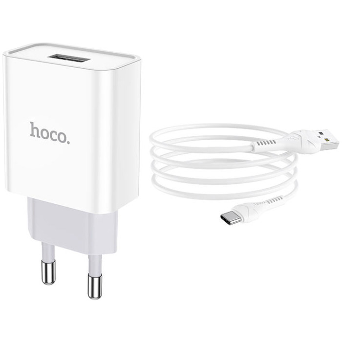 Зарядное устройство HOCO C81A Asombroso 1xUSB-A White w/Type-C cable (6931474727961)