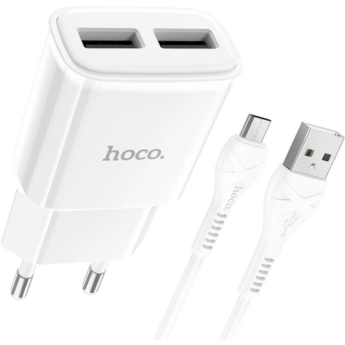 Зарядное устройство HOCO C88A Star round 2xUSB-A White w/Micro-USB cable (6931474749536)