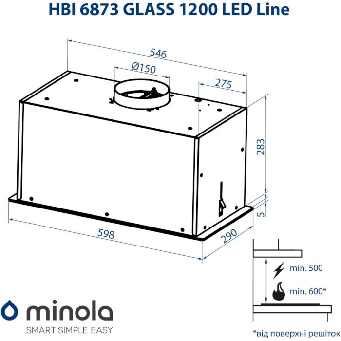 Витяжка MINOLA HBI 6873 BL GLASS 1200 LED LINE