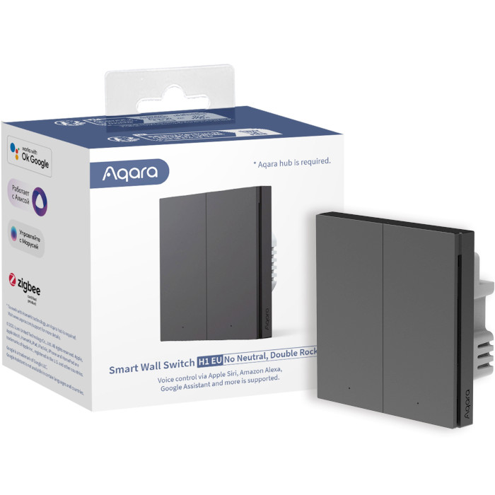 Розумний вимикач AQARA Smart Wall Switch H1 no Neutral 2-gang Gray (WS-EUK02 GRAY)