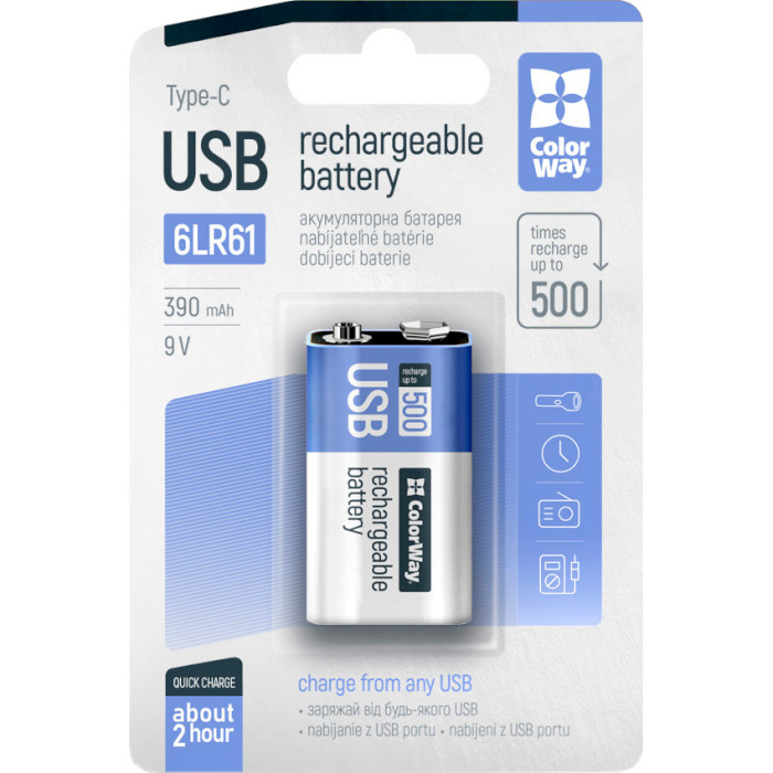 Акумулятор COLORWAY USB «Крона» 390mAh, USB-C заряджання (CW-UB9V-06)