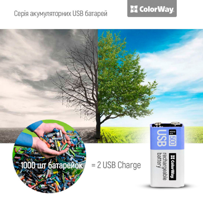 Акумулятор COLORWAY USB «Крона» 390mAh, Type-C заряджання (CW-UB9V-06)