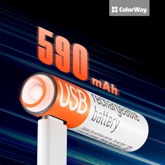 Акумулятор COLORWAY USB AAA 590mAh, Type-C заряджання 2шт/уп (CW-UBAAA-09)