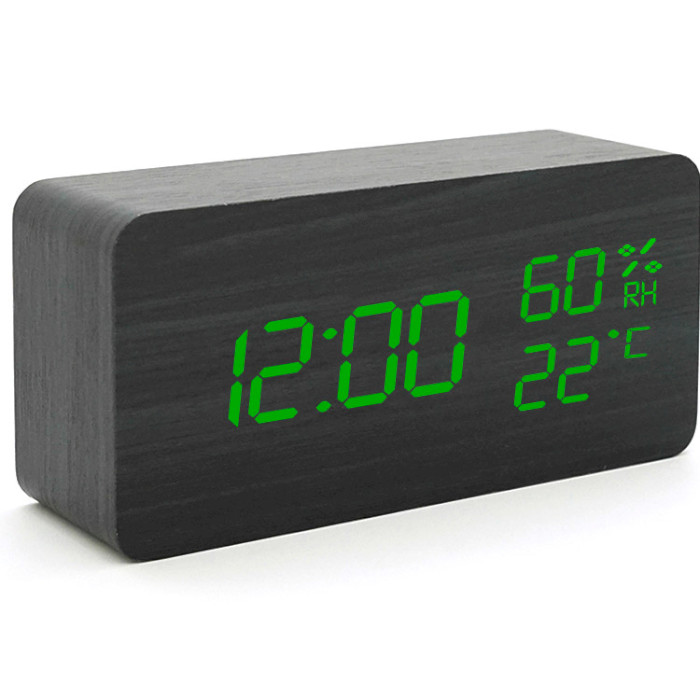 Часы настольные VST 862S Wooden Black (Green LED)