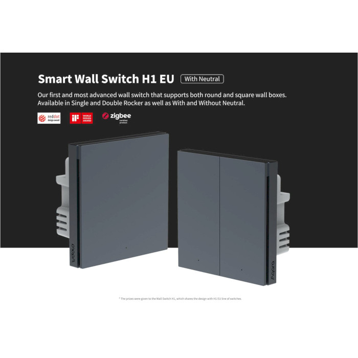 Розумний вимикач AQARA Smart Wall Switch H1 2-gang Gray (WS-EUK04-GY)