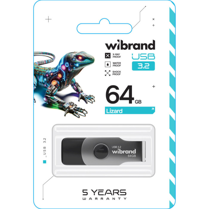 Флэшка WIBRAND Lizard 64GB USB3.2 Black (WI3.2/LI64P9B)