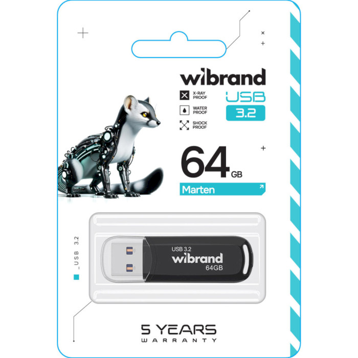 Флэшка WIBRAND Marten 64GB USB3.2 Black (WI3.2/MA64P10B)