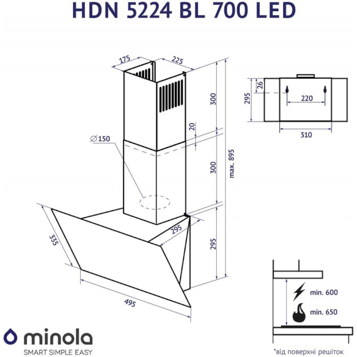Вытяжка MINOLA HDN 5224 BL 700 LED