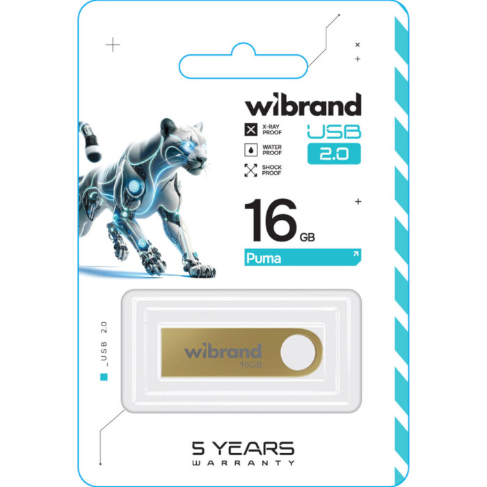 Флешка WIBRAND Puma 16GB USB2.0 Gold