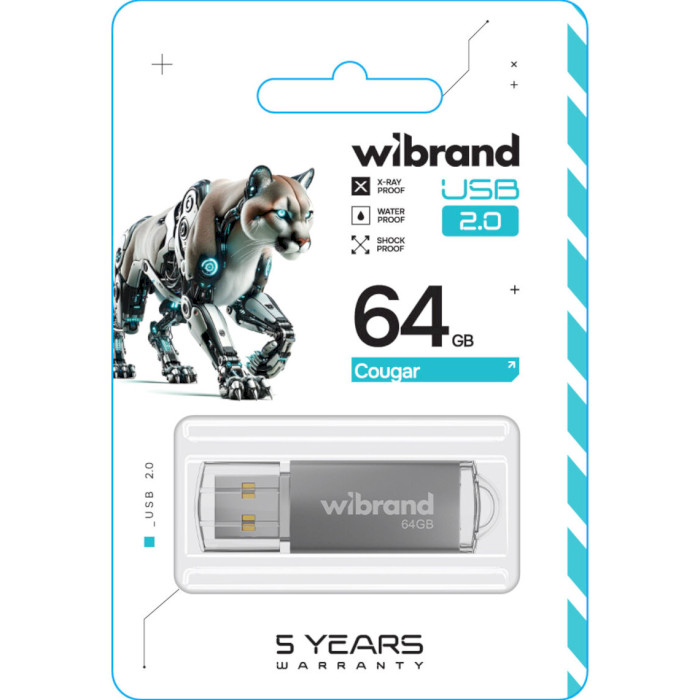 Флэшка WIBRAND Cougar 64GB USB2.0 Silver