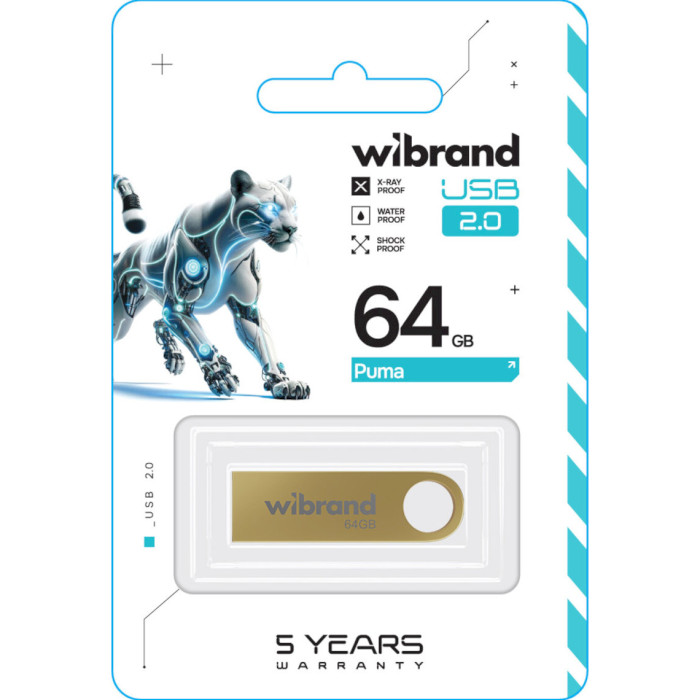 Флэшка WIBRAND Puma 64GB USB2.0 Gold