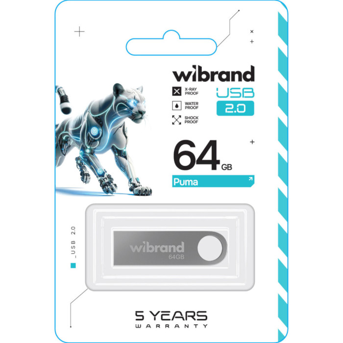Флэшка WIBRAND Puma 64GB USB2.0 Silver