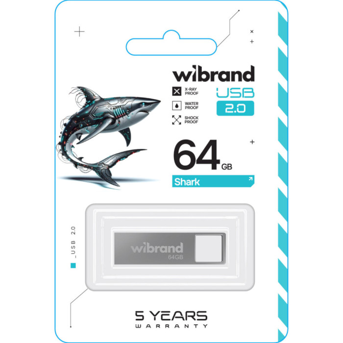 Флэшка WIBRAND Shark 64GB USB2.0 Silver
