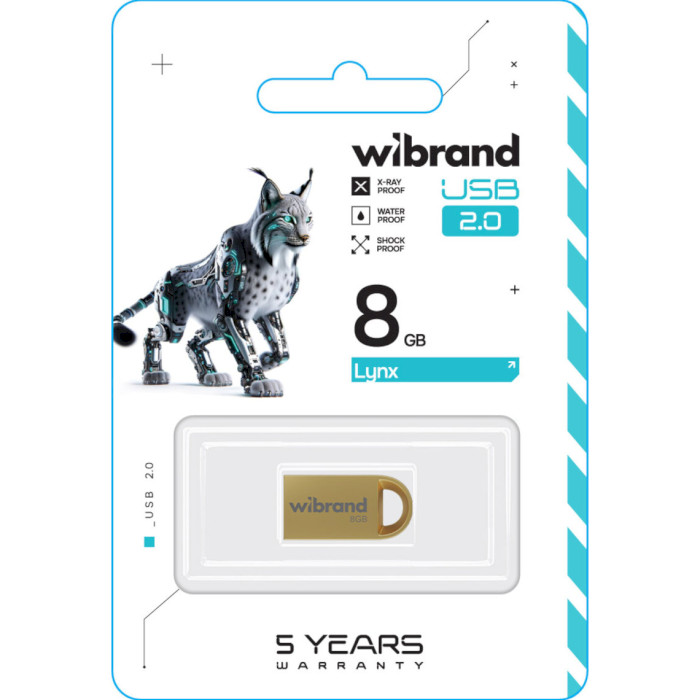 Флэшка WIBRAND Lynx 8GB USB2.0 Gold